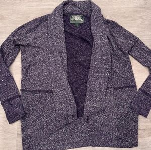 Roots Open Front Cozy Marled Pattern Purple Cardigan Size M